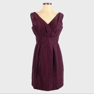 Lynn Lugo Silk Wine Red Surplice Pleated Sleeveless Sheath Dress Size 6